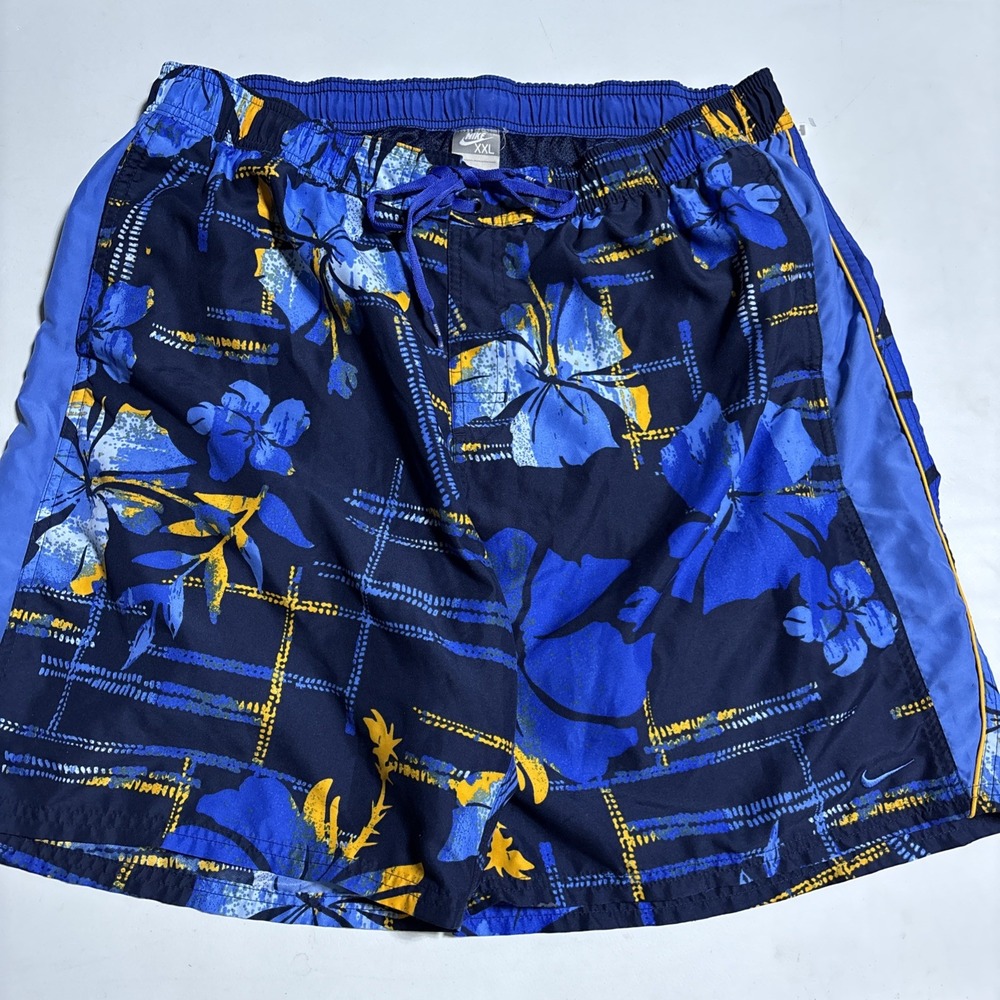 Vintage Nike Swim Trunks Board Shorts Mens 2XL Blue Tropical Abstract Swoosh